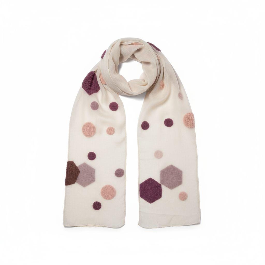 Handmade Scarf with Puff Vinyl Pattern | Unique Geometric Design Wrap | Soft and Stylish Accessory
