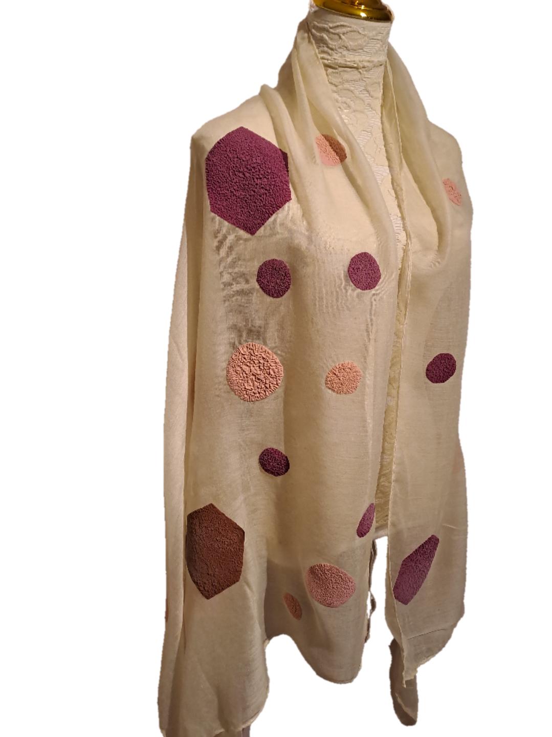 Handmade Scarf with Puff Vinyl Pattern | Unique Geometric Design Wrap | Soft and Stylish Accessory