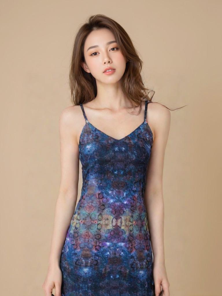 Galaxy Print Bodycon Midi Dress | Tie-Strap Polyester Chiffon