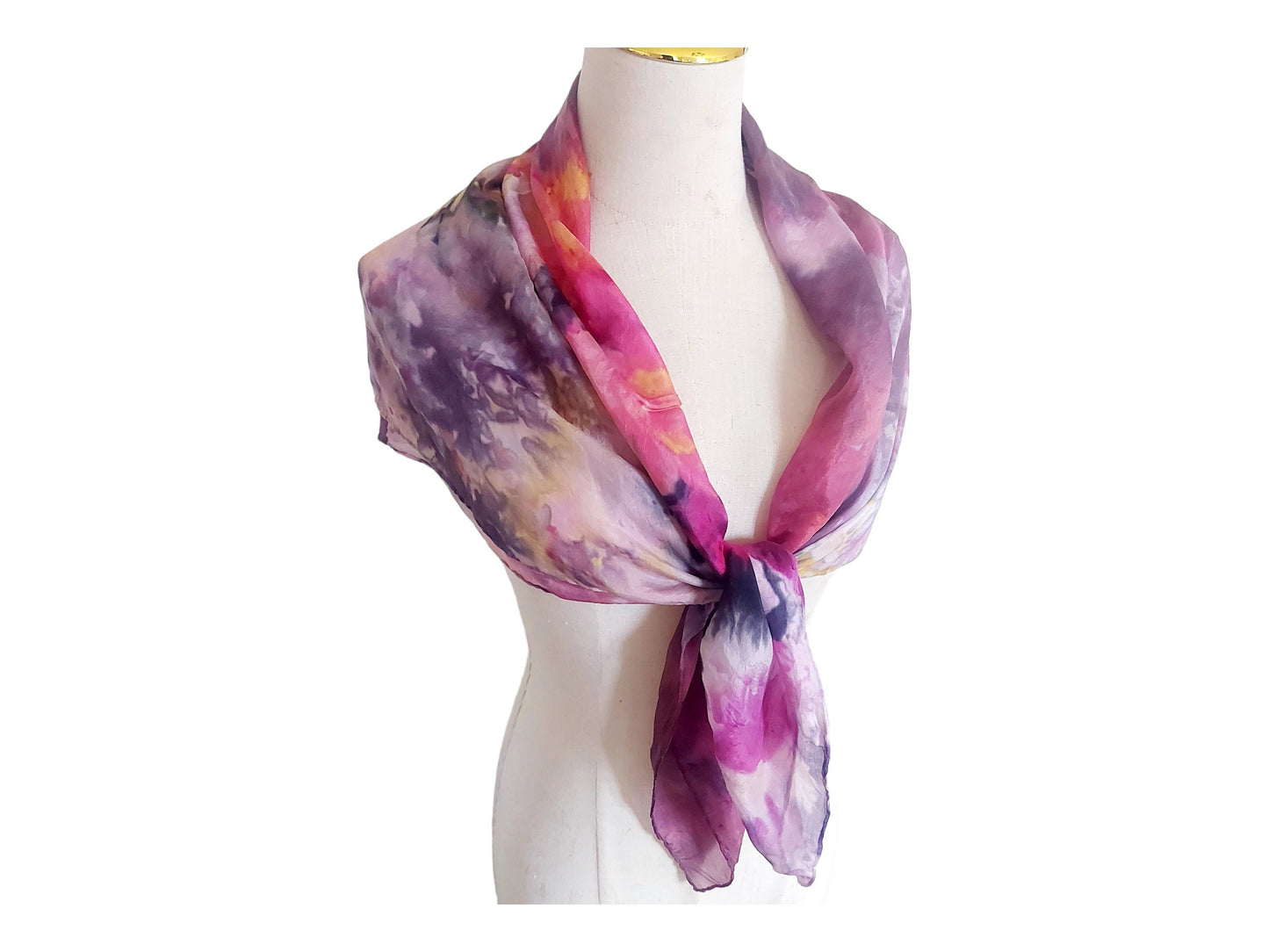 Ice-Dyed Silk Scarf: Pink, Black & Gold Wearable Art