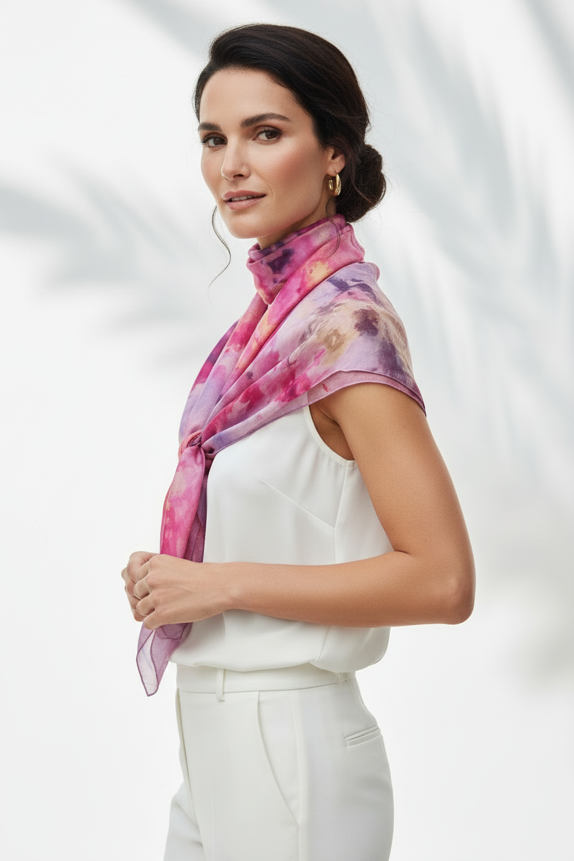 Ice-Dyed Silk Scarf: Pink, Black & Gold Wearable Art
