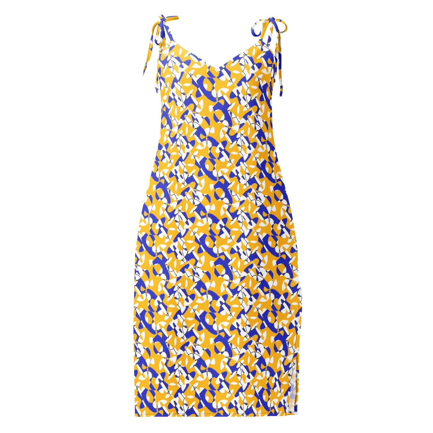 Tie-Strap Sunset Bloom Holiday Slip Midi Dress