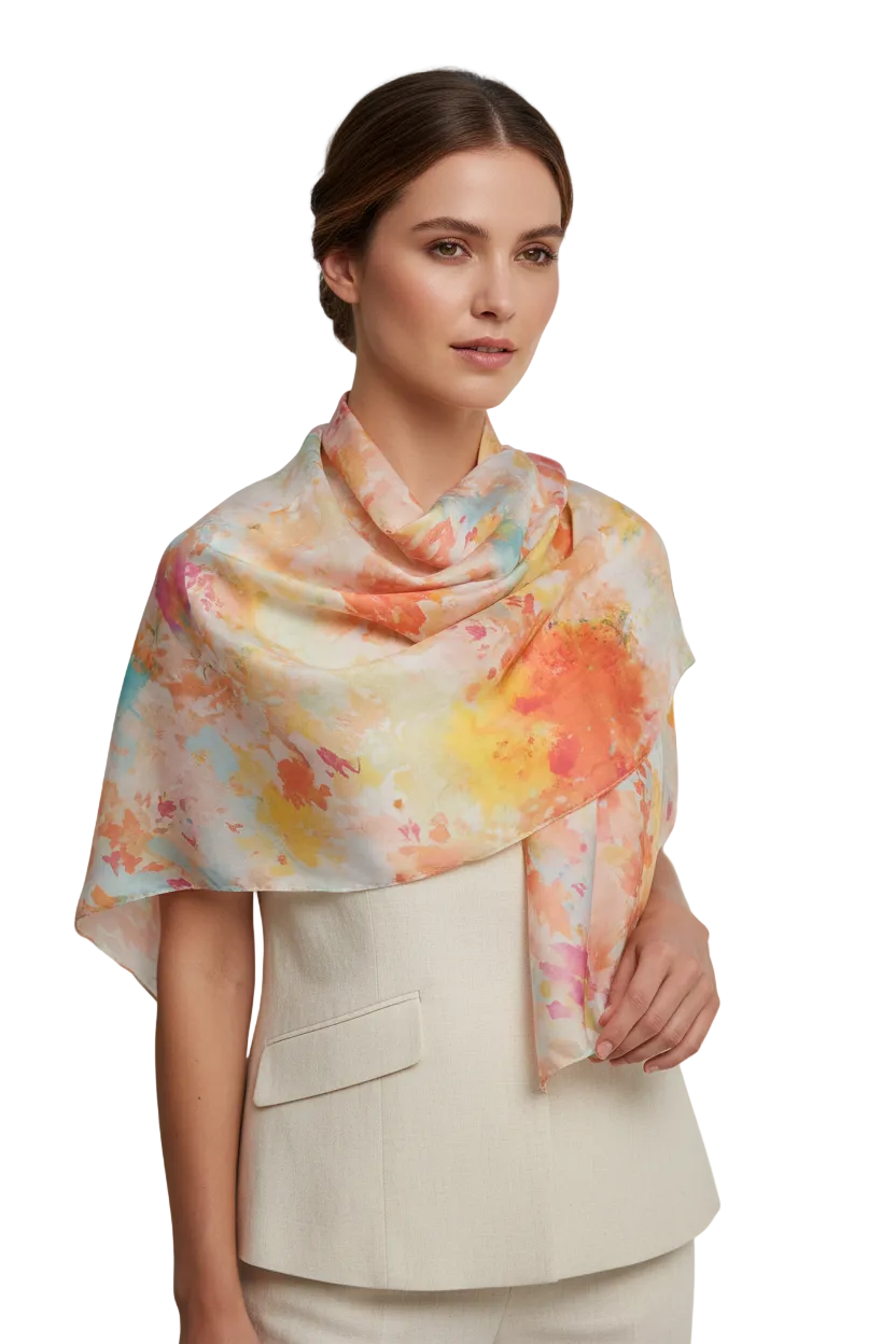 Ice-Dyed Silk Scarf: Handcrafted Watercolour Accessory