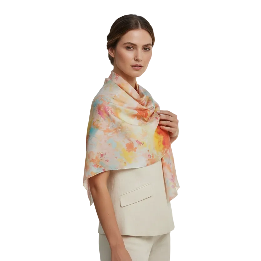 Ice-Dyed Silk Scarf: Handcrafted Watercolour Accessory