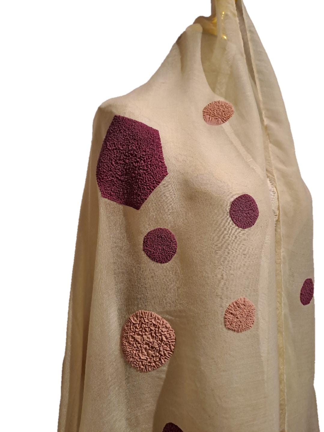 Handmade Scarf with Puff Vinyl Pattern | Unique Geometric Design Wrap | Soft and Stylish Accessory