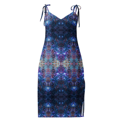 Galaxy Print Bodycon Midi Dress | Tie-Strap Polyester Chiffon