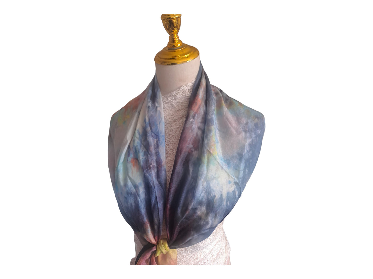Icedyed Tie-Dyed Silk Scarf: Handmade Blue Emerald Square Scarf