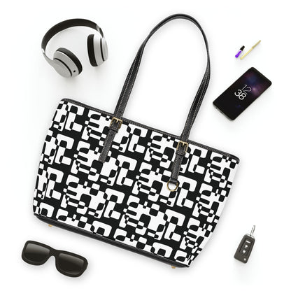 Chic Black & White PU Leather Tote Bag: Adjustable Handles