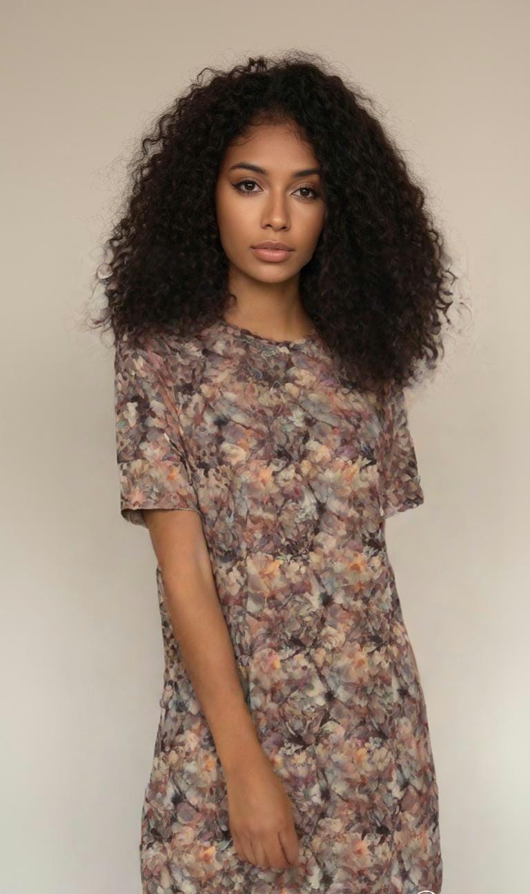 Boho Chic Abstract Print T-Shirt Dress | Earthy Tones Flowy Oversized Tee