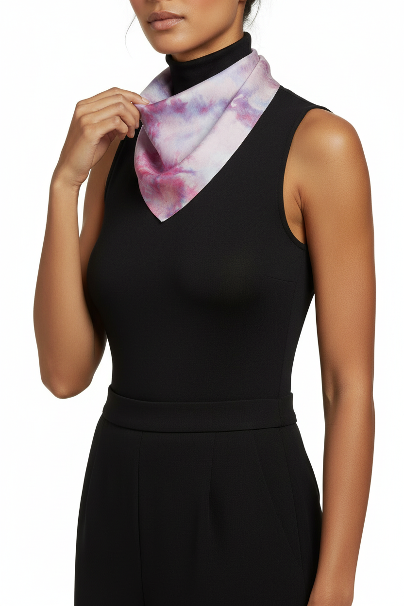 Hand-Dyed Silk Scarf: Watercolor Tie Dye Bandana - Pink & Purple