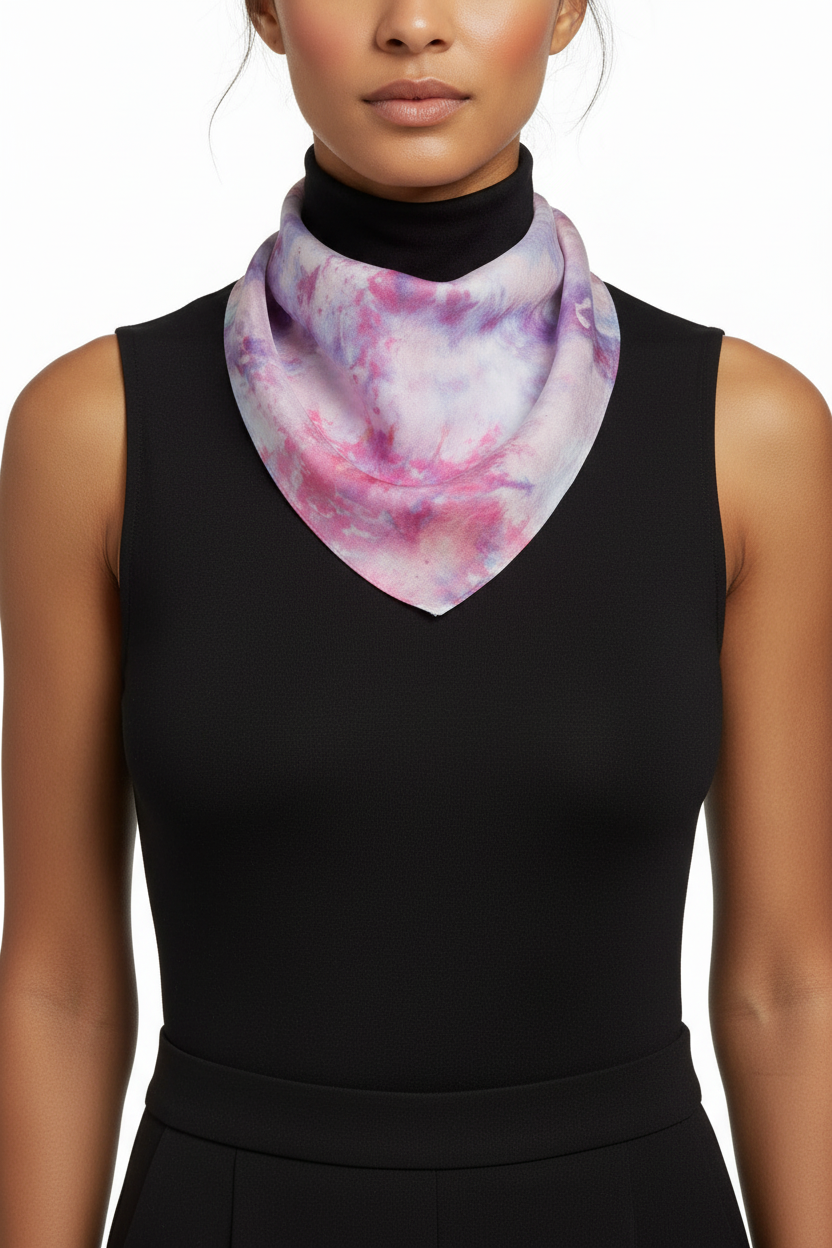 Hand-Dyed Silk Scarf: Watercolor Tie Dye Bandana - Pink & Purple