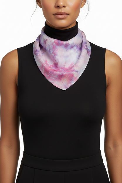 Hand-Dyed Silk Scarf: Watercolor Tie Dye Bandana - Pink & Purple