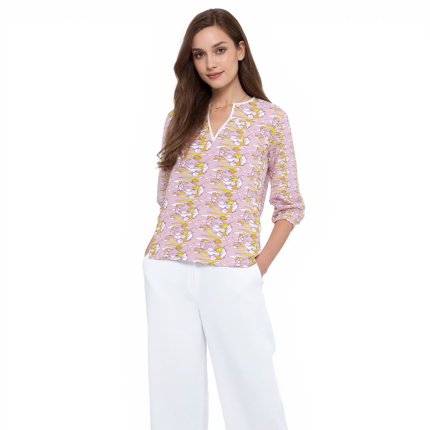 Lilac Graphic Print Tunic - Resort Wear Beach Cover Up Blouse