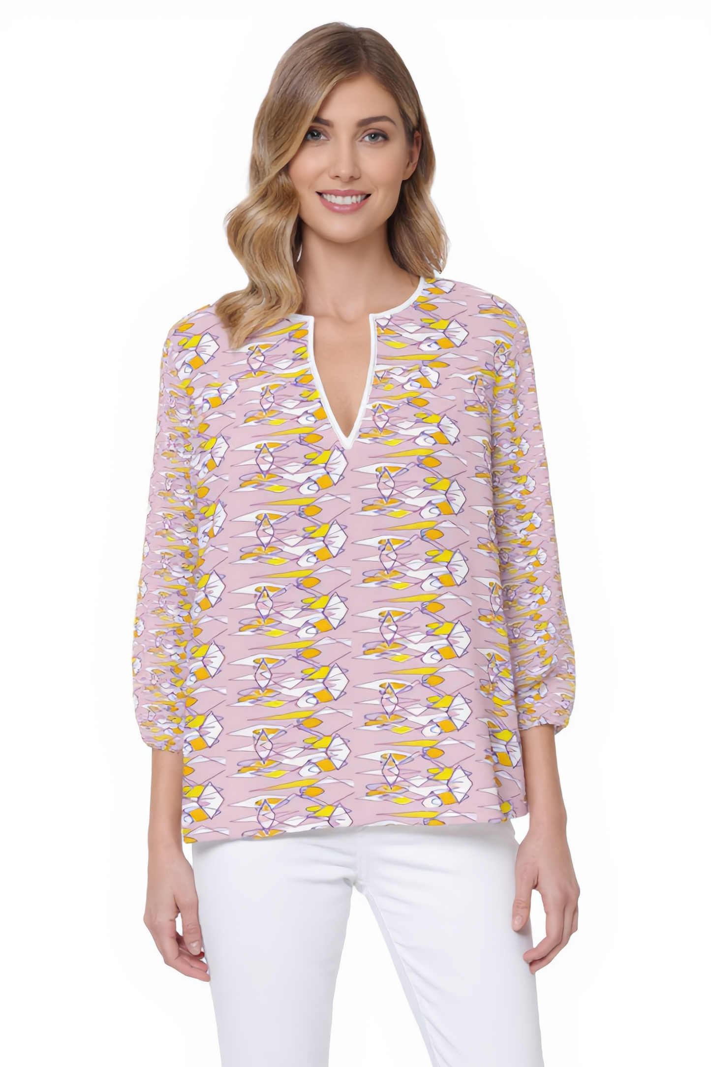 Lilac Graphic Print Tunic - Resort Wear Beach Cover Up Blouse