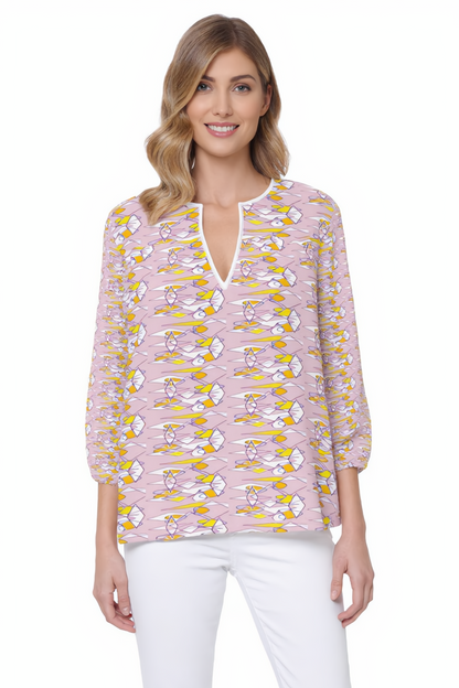 Lilac Graphic Print Tunic - Resort Wear Beach Cover Up Blouse