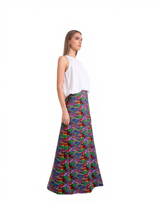 Abstract Print High-Waisted Midi Skirt - Resort Wear Vacation Skirt