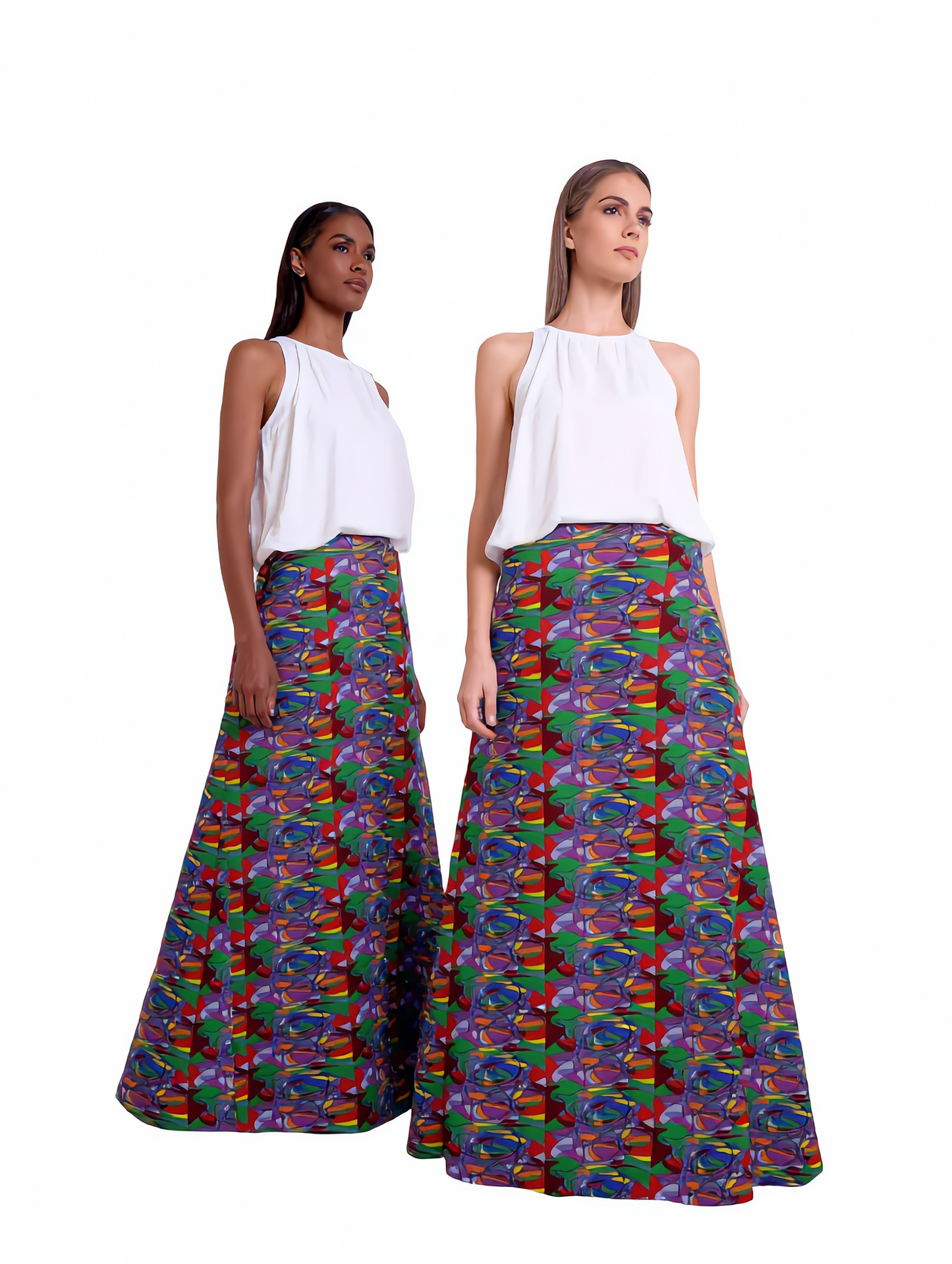 Abstract Print High-Waisted Midi Skirt - Resort Wear Vacation Skirt