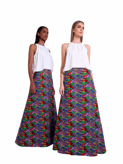 Abstract Print High-Waisted Midi Skirt - Resort Wear Vacation Skirt