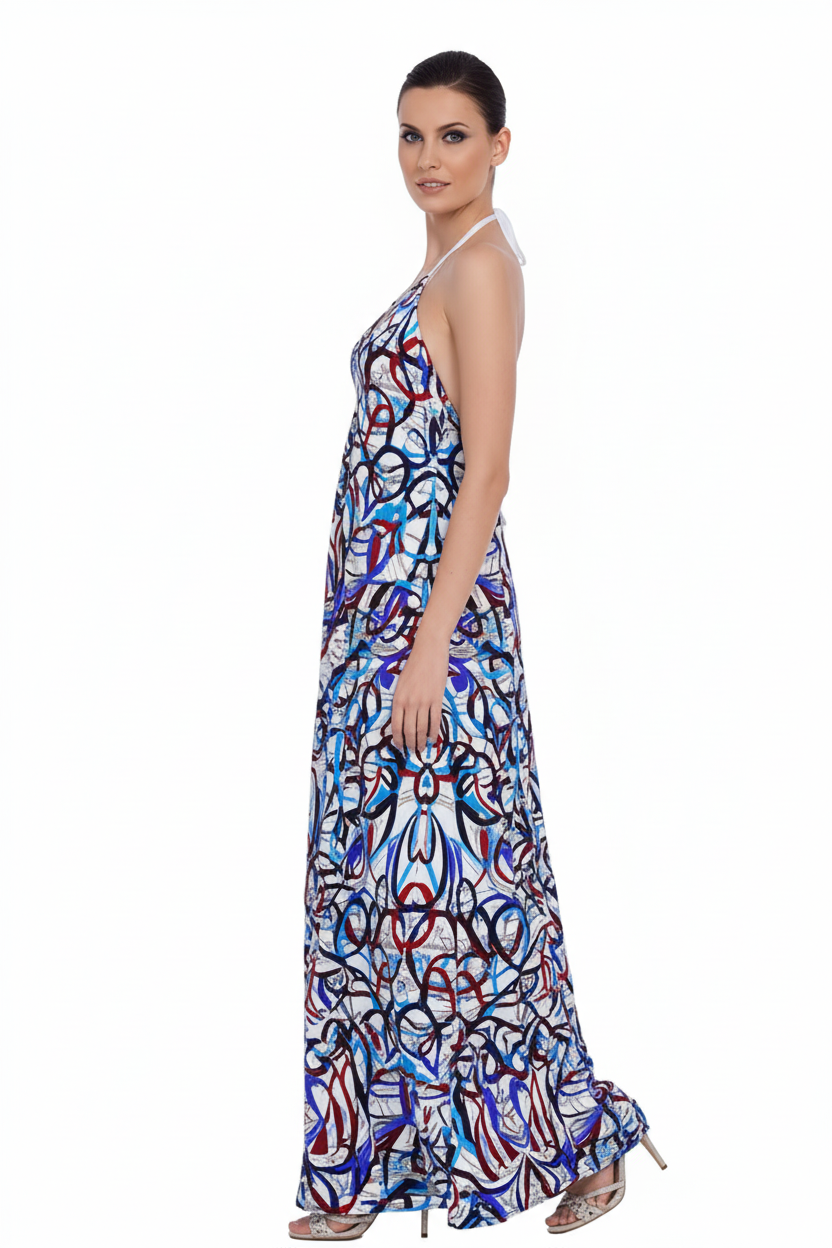 Halterneck Abstract Expressionist Halter backless Maxi Dress