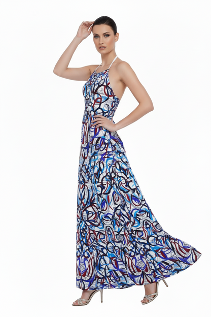 Halterneck Abstract Expressionist Halter backless Maxi Dress