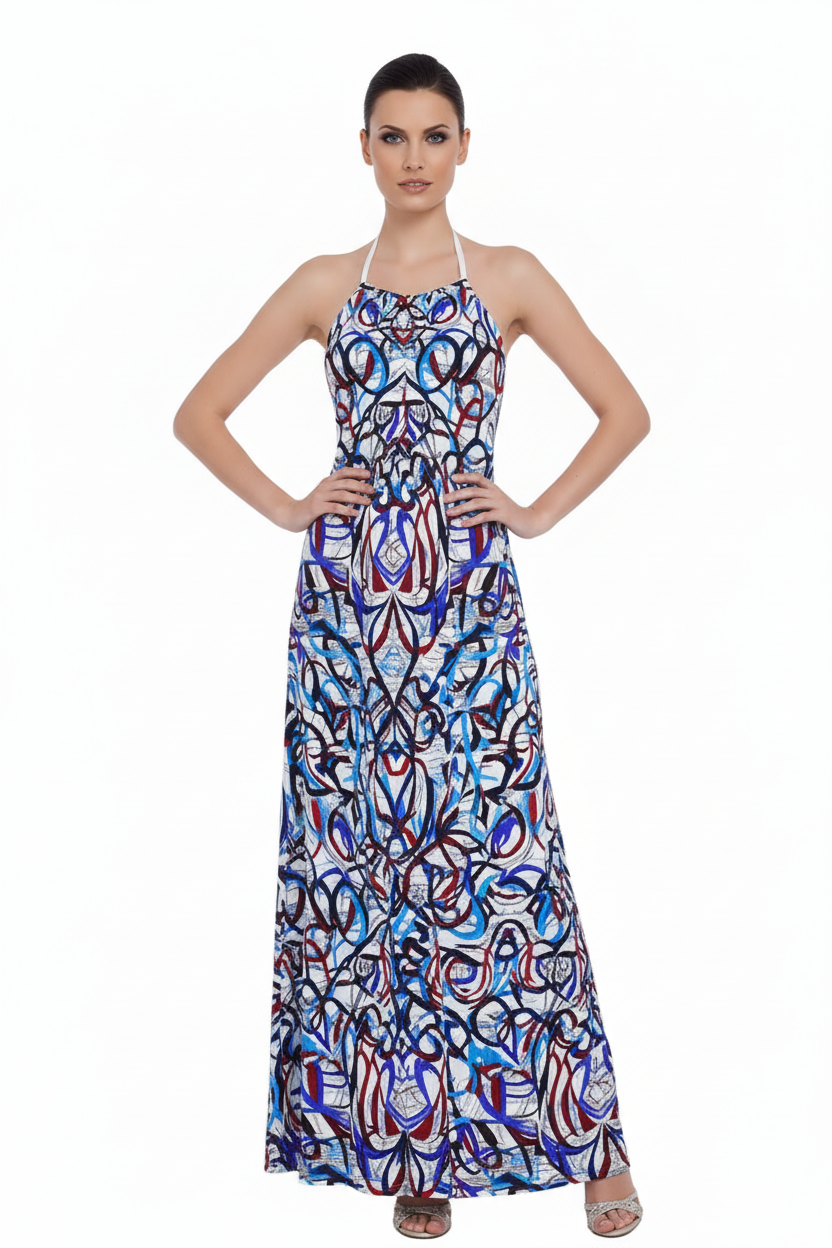 Halterneck Abstract Expressionist Halter backless Maxi Dress