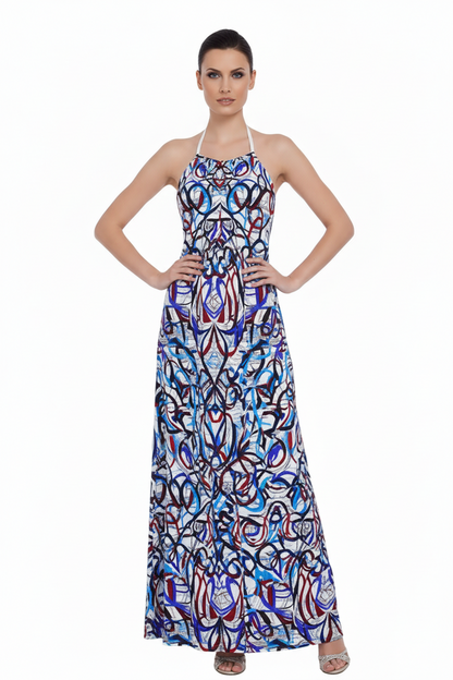 Halterneck Abstract Expressionist Halter backless Maxi Dress