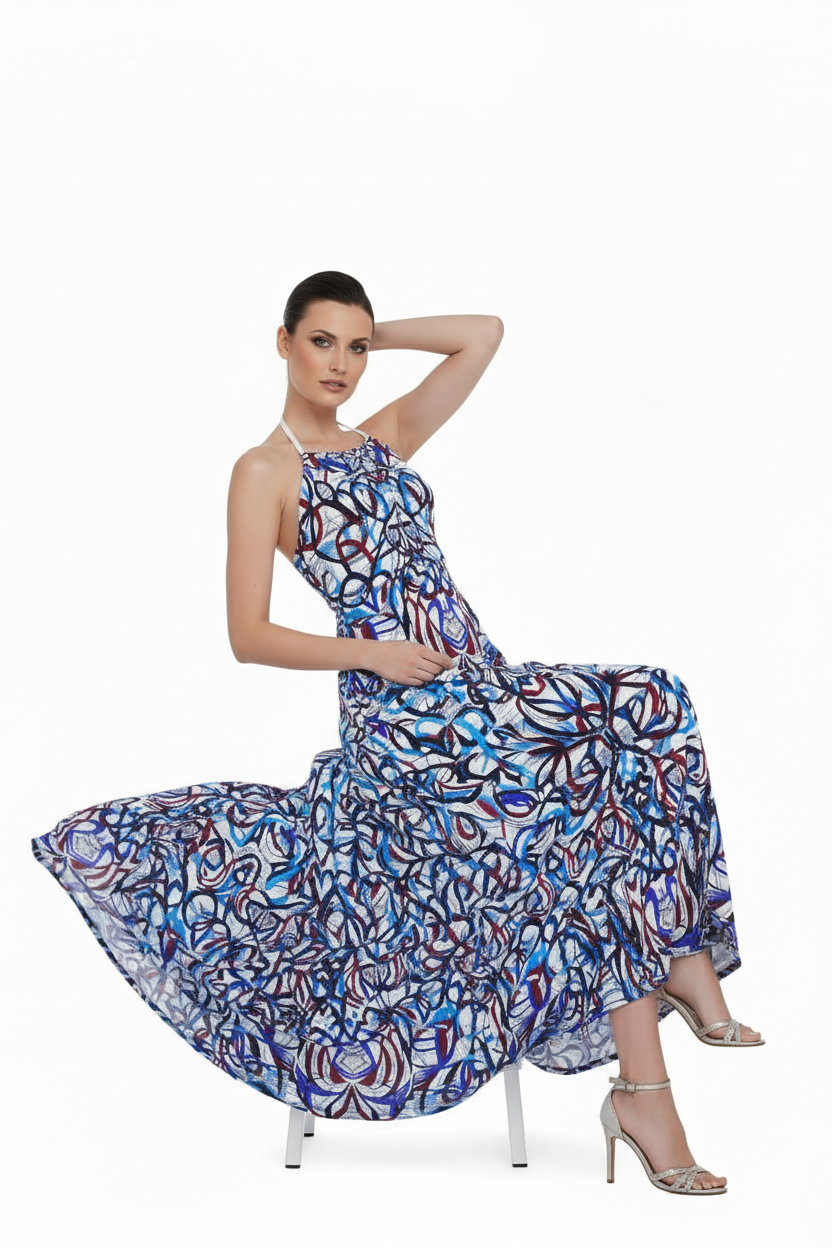 Halterneck Abstract Expressionist Halter backless Maxi Dress