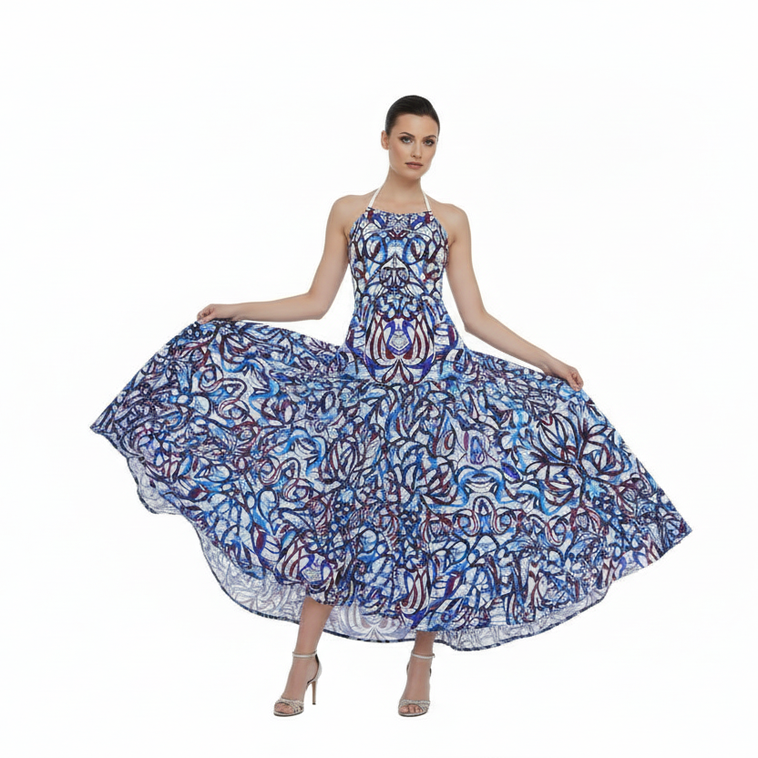 Halterneck Abstract Expressionist Halter backless Maxi Dress