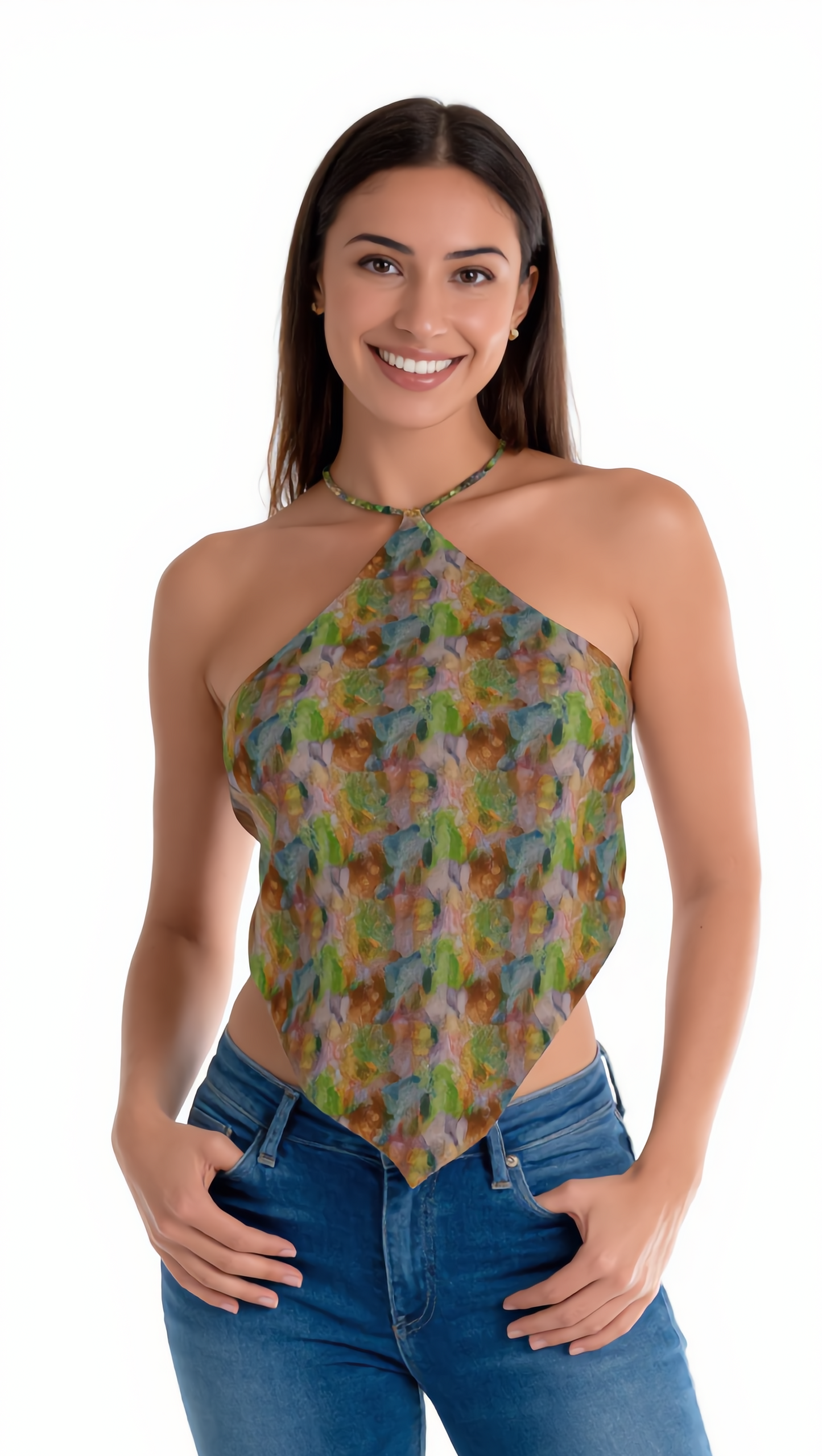 Abstract Watercolor Halter Top - Resort Wear Beach Vacation Bandana