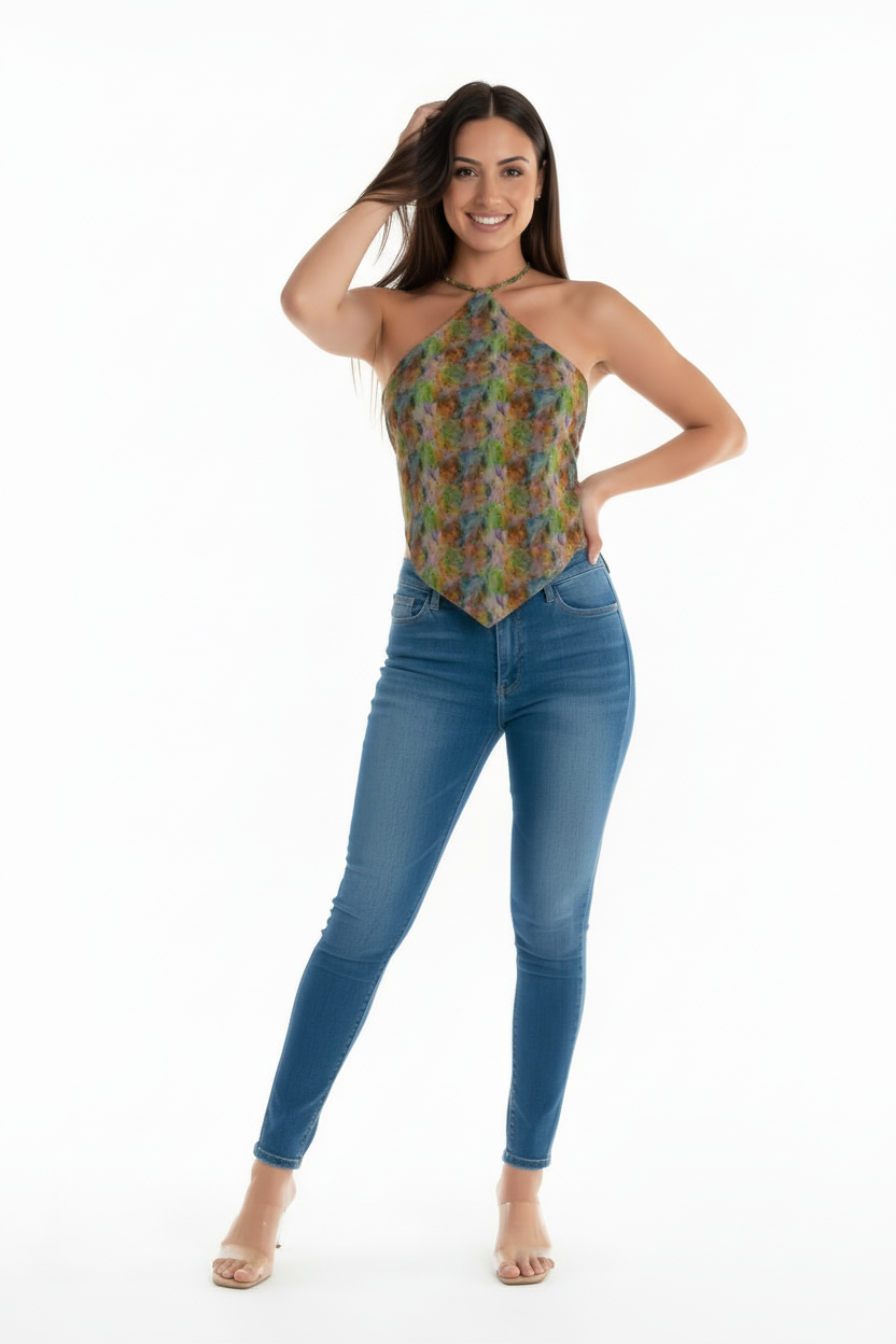 Abstract Watercolor Halter Top - Resort Wear Beach Vacation Bandana