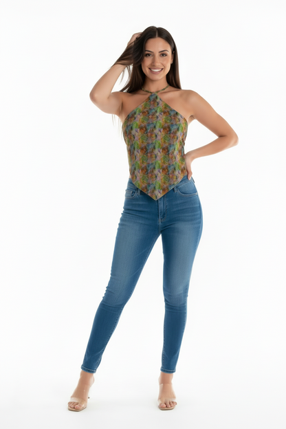 Abstract Watercolor Halter Top - Resort Wear Beach Vacation Bandana