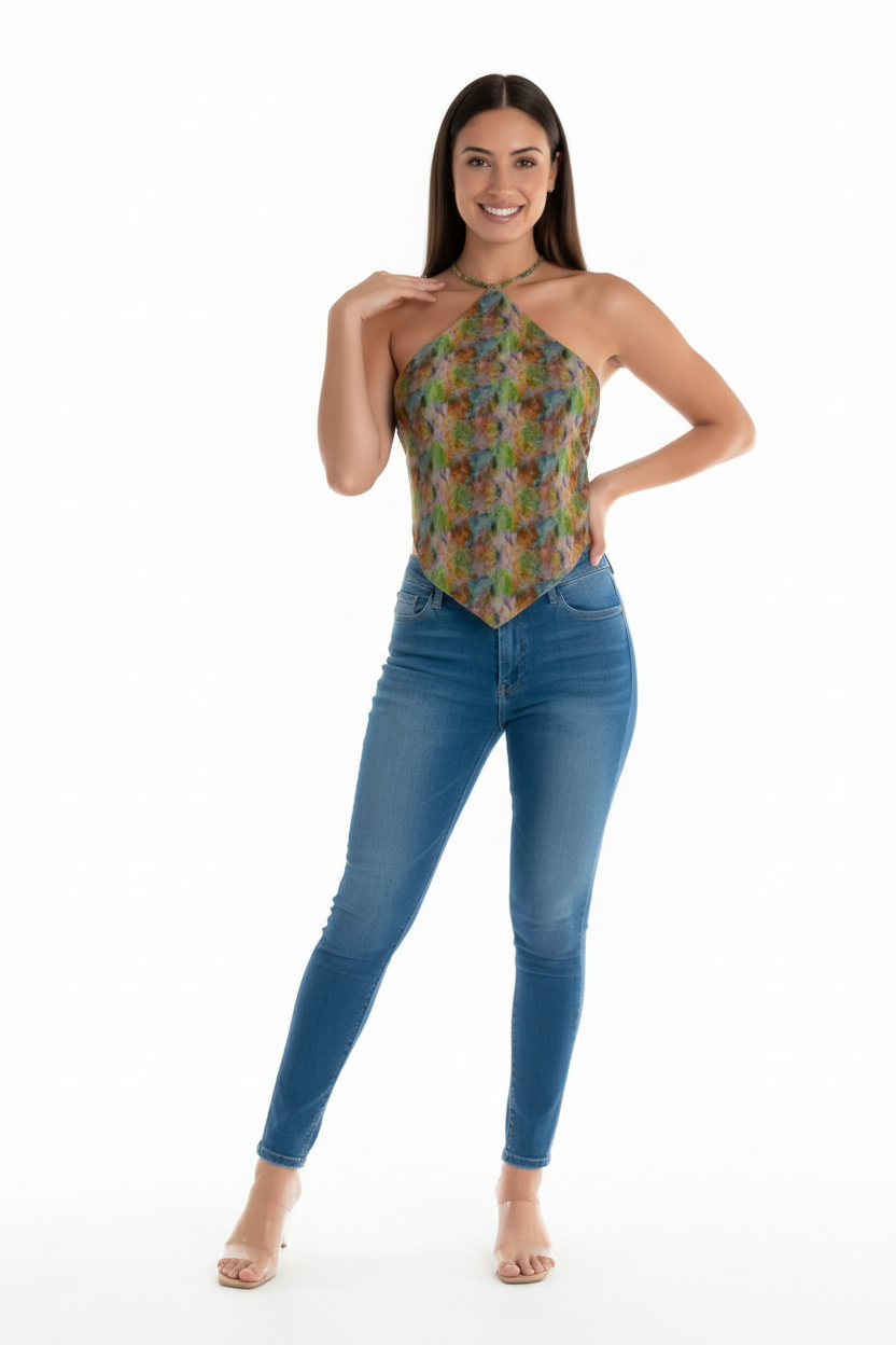 Abstract Watercolor Halter Top - Resort Wear Beach Vacation Bandana