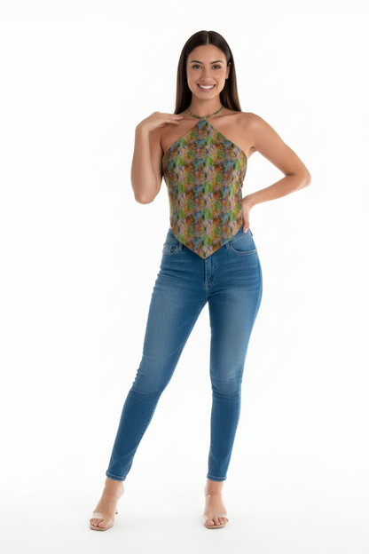 Abstract Watercolor Halter Top - Resort Wear Beach Vacation Bandana