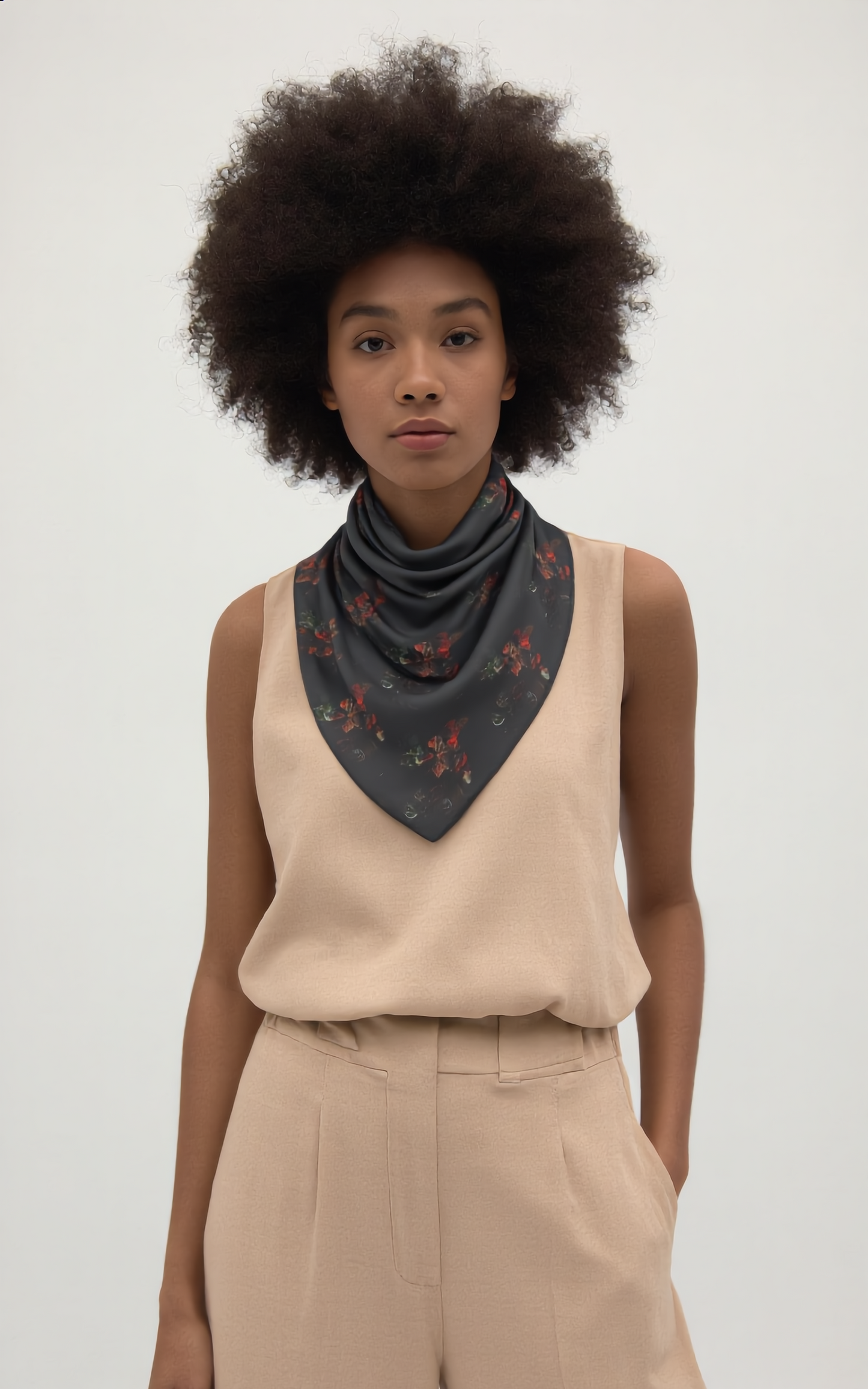 Floral Moonlight Scarf — Dark Botanical Print Poly Scarf