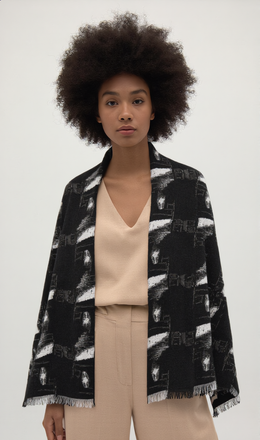 Light Scarf — Black & White Abstract Patterned Scarf