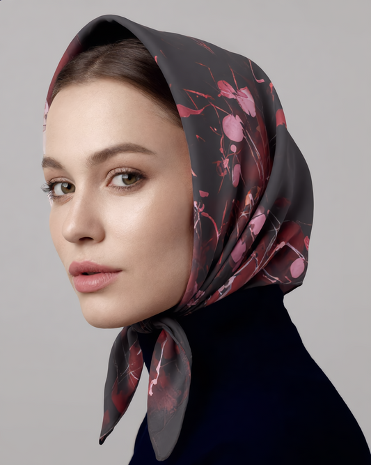 Abstract Rose-Red Silk Scarf — Floral Splatter Square Scarf