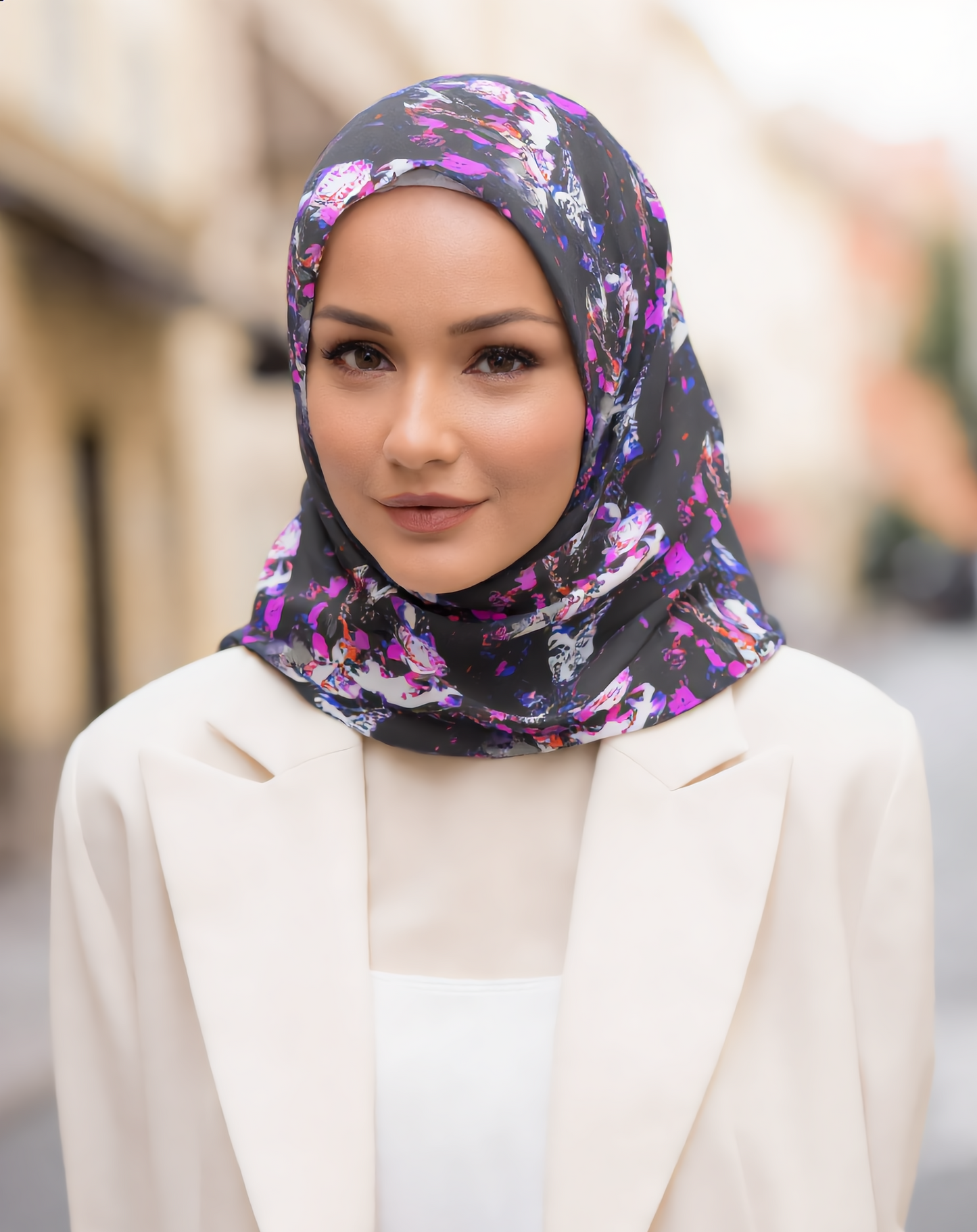 Silky Floral Skull Scarf — Dark Purple Rose Pattern