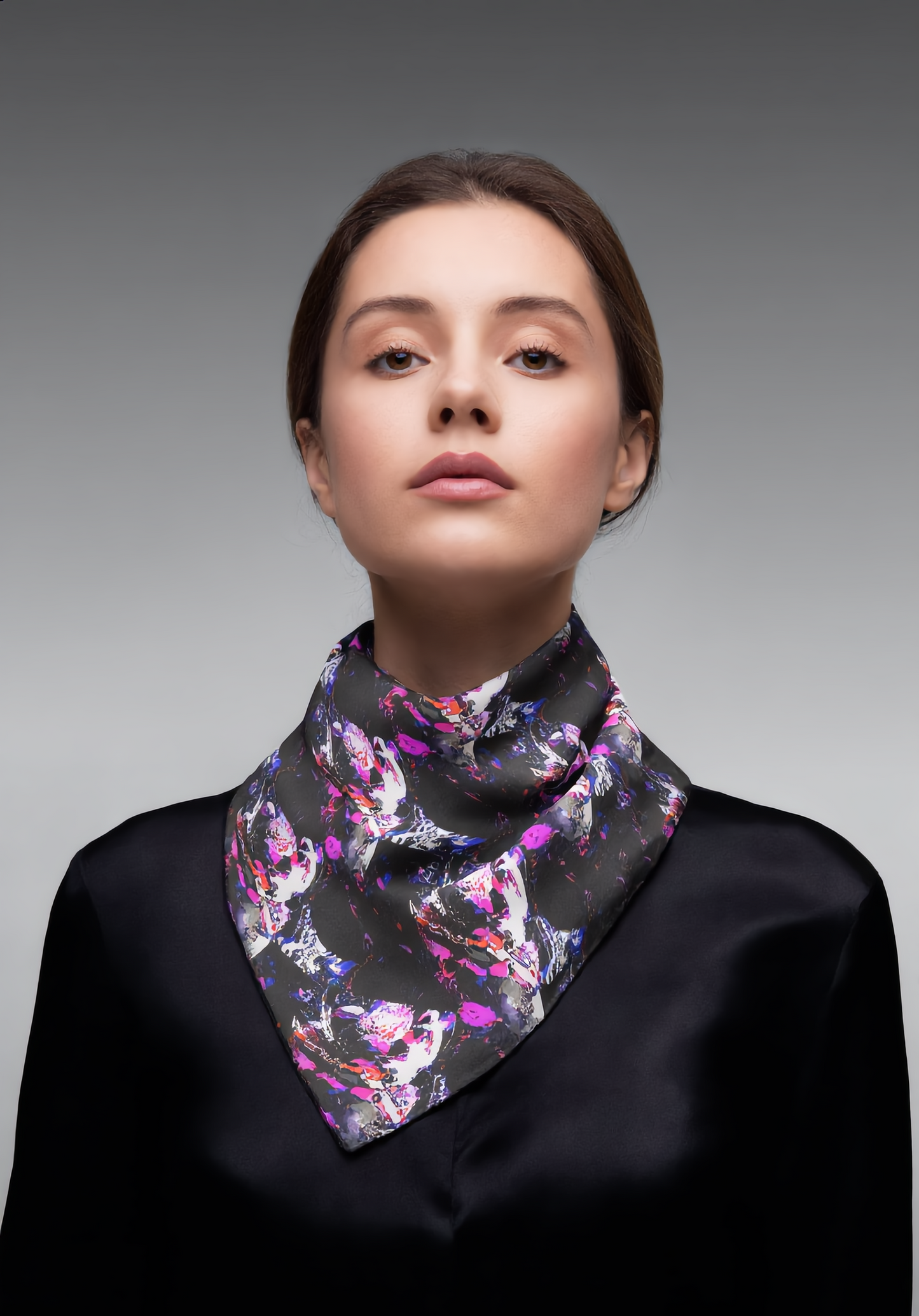 Silky Floral Skull Scarf — Dark Purple Rose Pattern