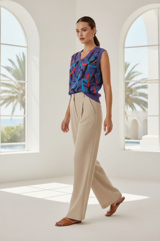 Abstract Print V-Neck Knit Vest