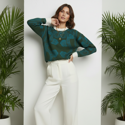 Floral Knit Jumper – Deep Green Soft-Touch Sweater