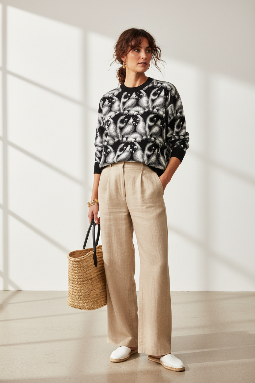 Relaxed fit knitted crew neck sweater