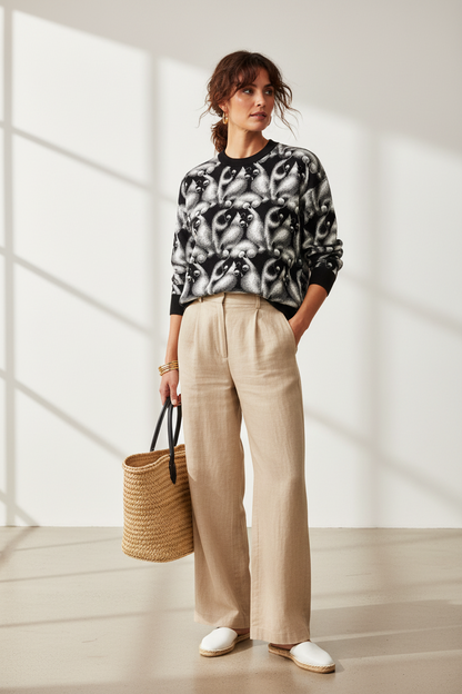 Relaxed fit knitted crew neck sweater
