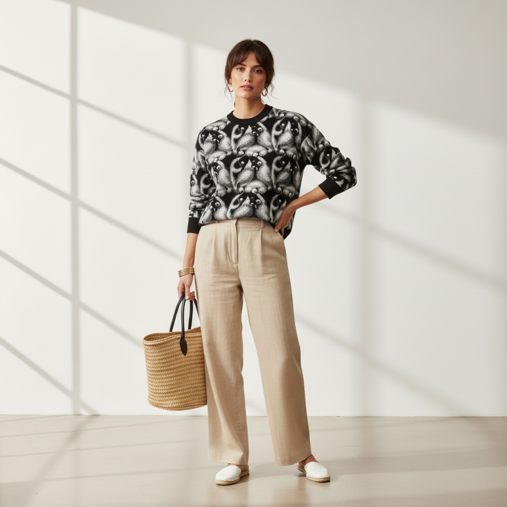 Relaxed fit knitted crew neck sweater
