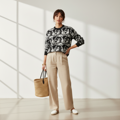 Relaxed fit knitted crew neck sweater