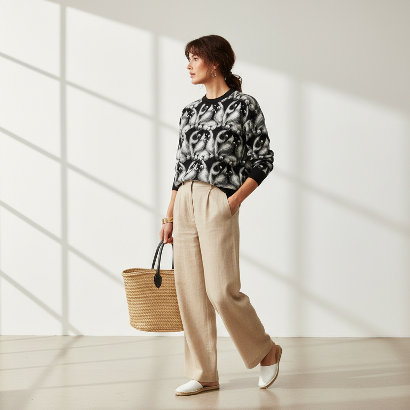 Relaxed fit knitted crew neck sweater