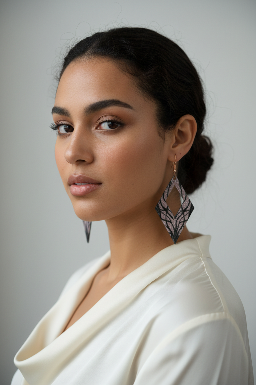 Pink Glitter Geometric Diamond Cutout Drop Earrings