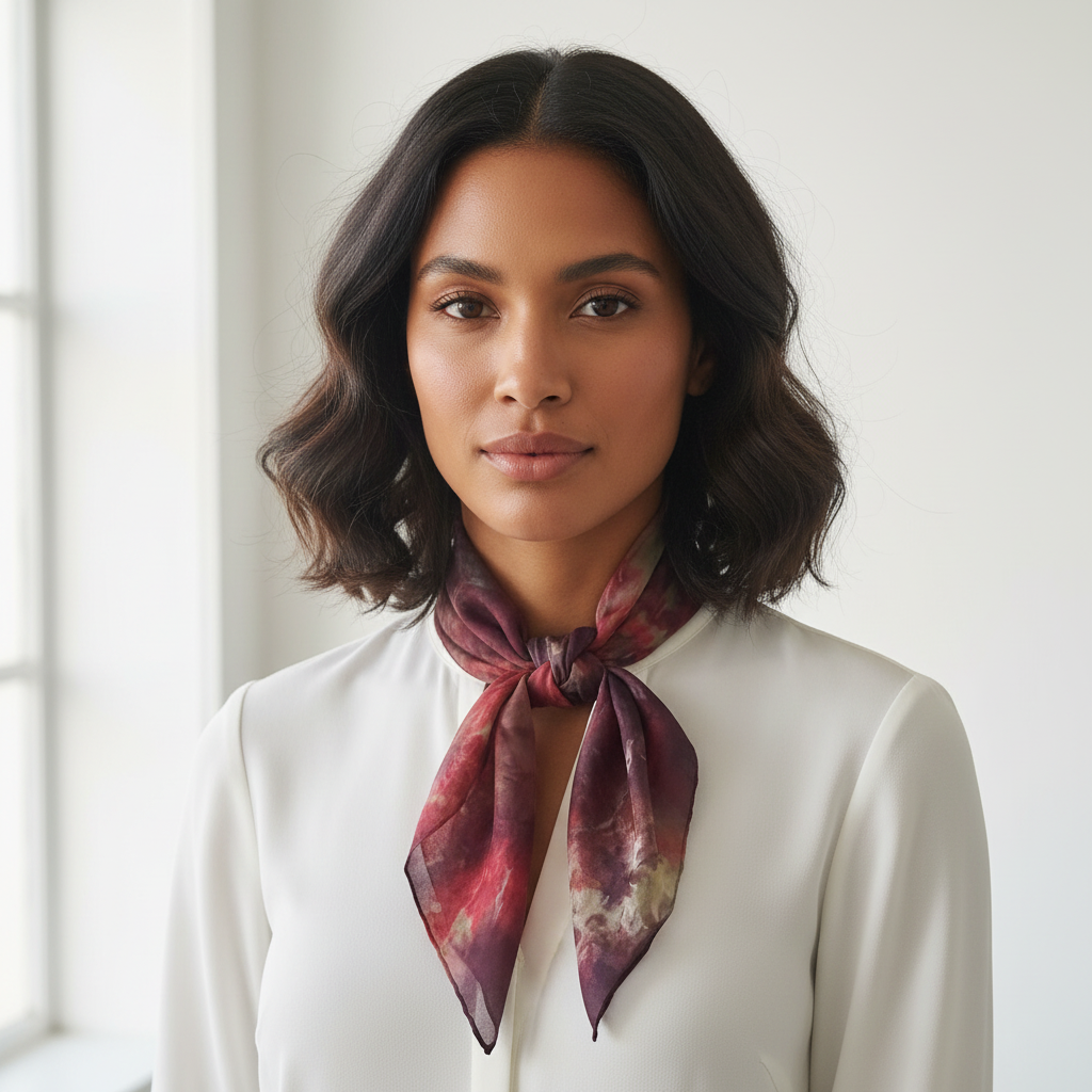 Red & Rusty Autumn Green Silk Scarf