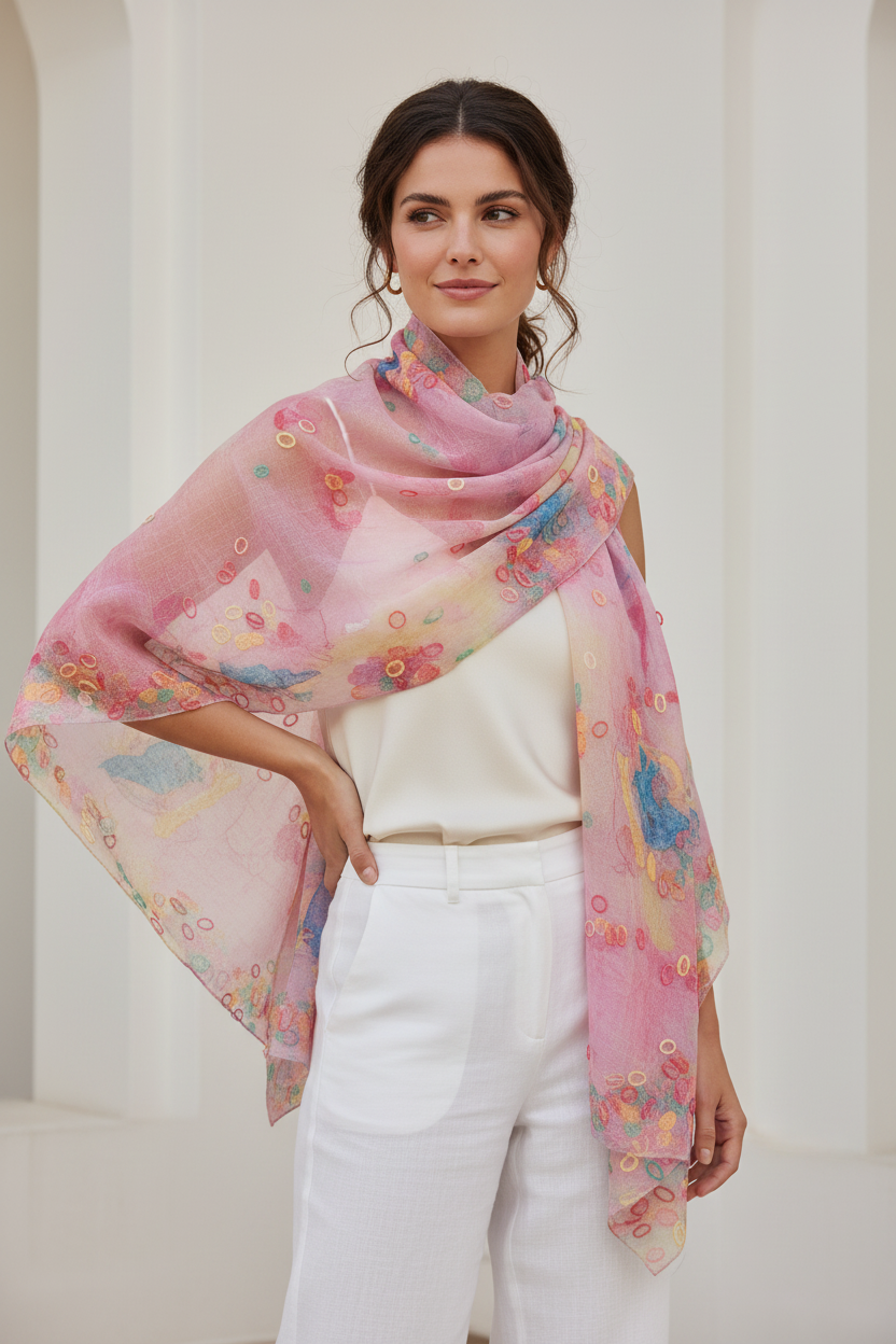 Pink and lime green scarf with rubber bands lace