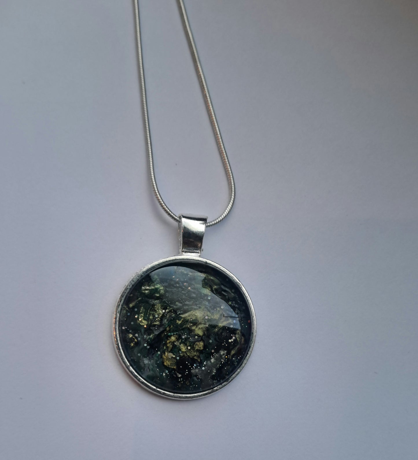 Handcrafted Green and Gold Resin Pendant Necklace | Unique Artistry | Boho Jewelry Gift