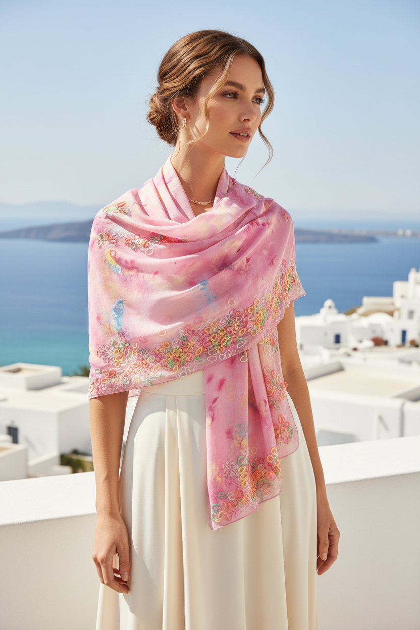 Pink Shawls With Rubberband Lace